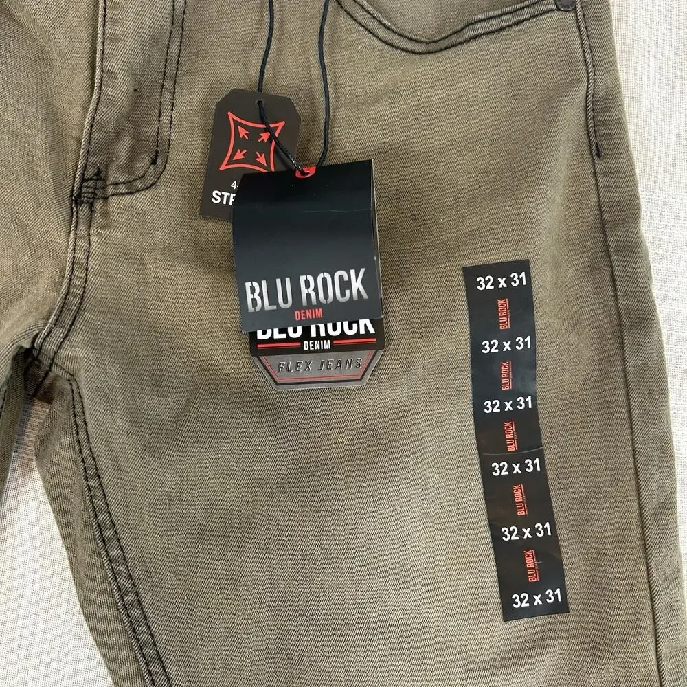 Blu Rock Denim Men's Slim Fit 4-Way Flex‎ Jeans 32X31 Grey Denim Stretch NEW!